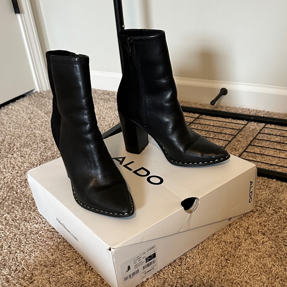 Aldo Black Heeled Boots with Studded Detail